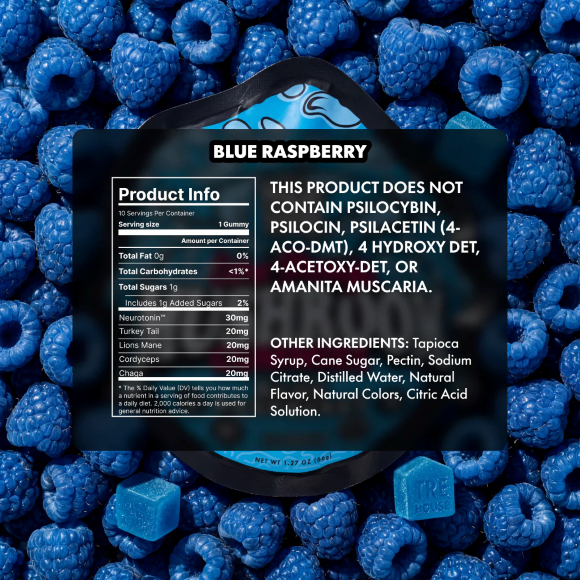 tre gummies mushroom blue raspberry exs back 580xx580